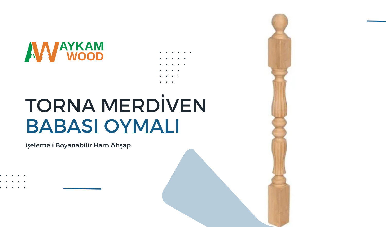 9x9x100 Torna Merdiven Babası Oymalı işelemeli Boyanabilir Ham Ahşap